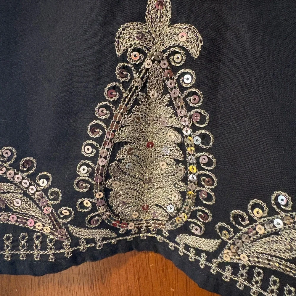 Free People Black Embroidered Sequin Tunic Dress Boho Lined Size 0 XS - Picture 2 of 8